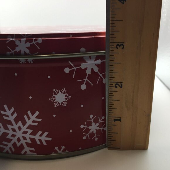 Santa's Workbench 8" Medium Round Canister Christmas Holiday Red White Snowflake - Picture 8 of 10